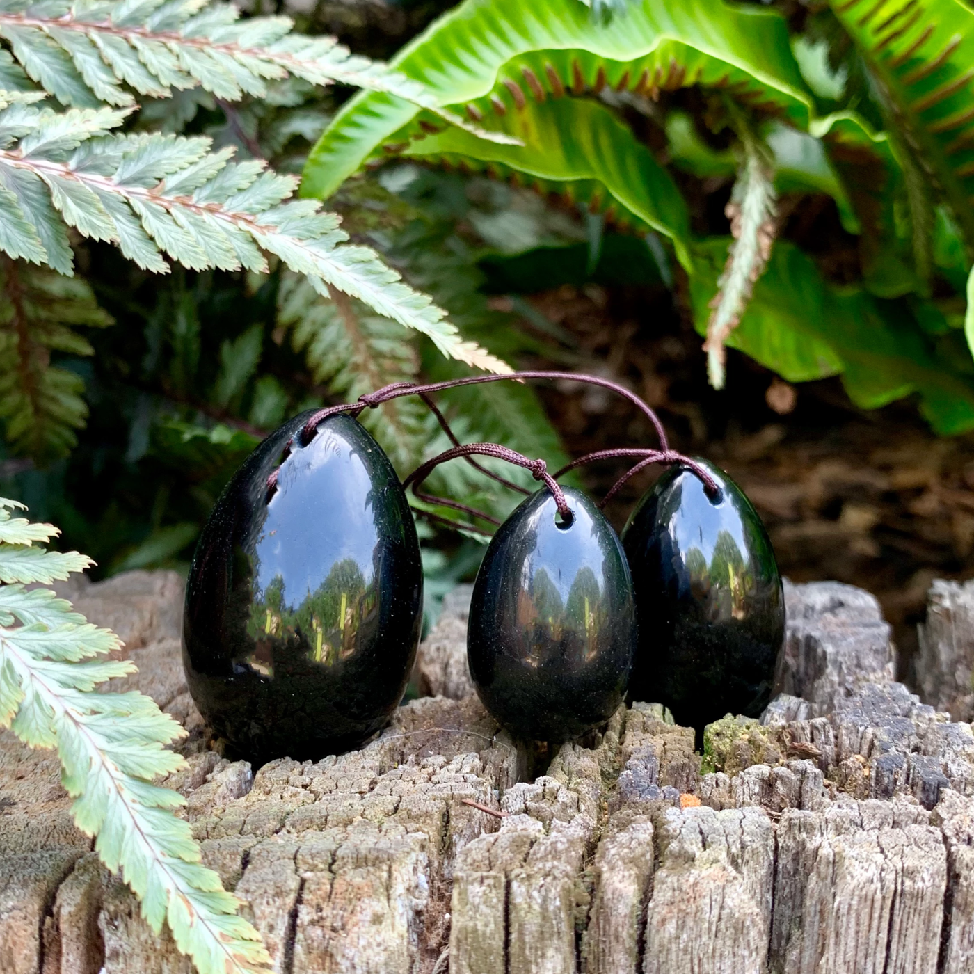 Obsidian drilled yoni eggs