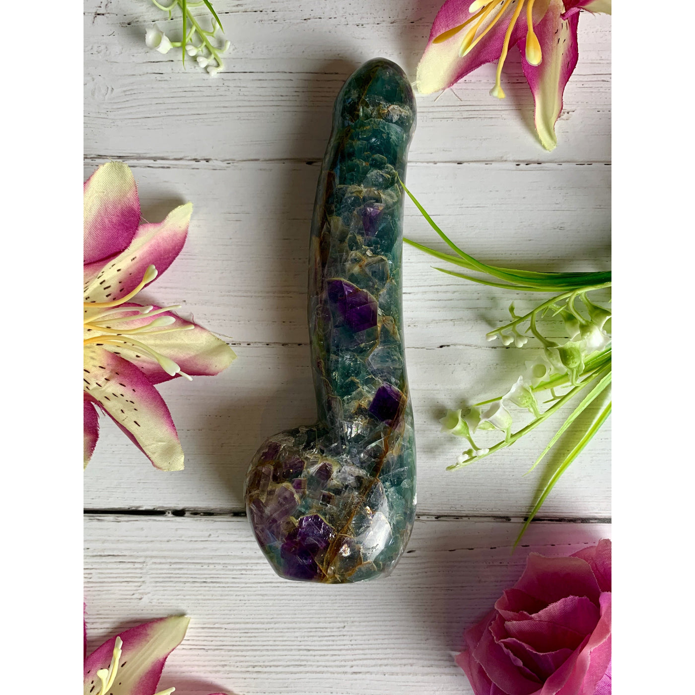 Fluorite crystal hand carved dildo