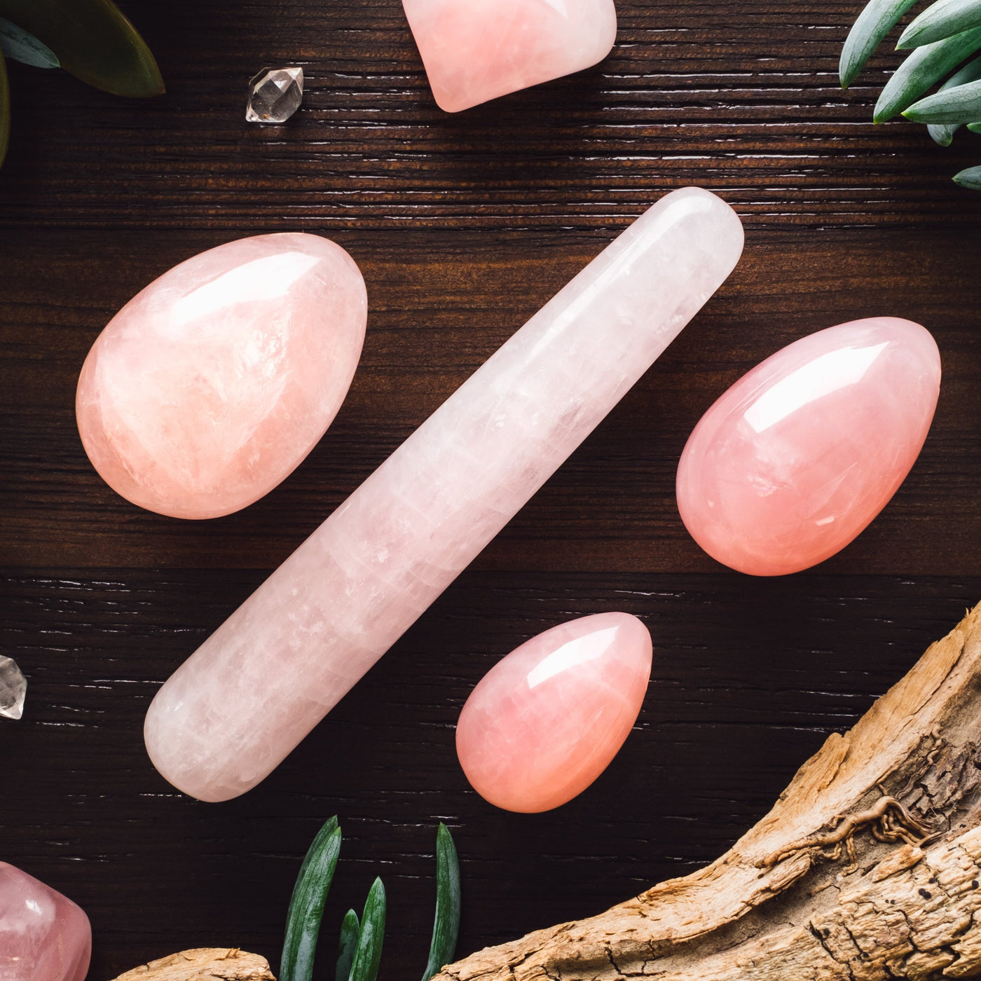 Rose Quartz Yoni Egg and Yoni Wand set