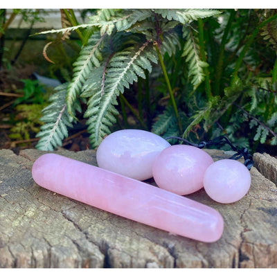 Rose Quartz Yoni Egg crystal and Yoni Wand massage crystal